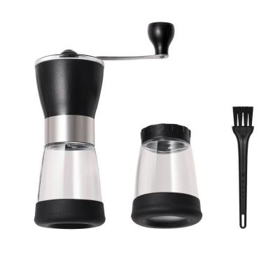 China 2022 new outdoor portable small size clear plastic balancer stored manual coffee bean grinder with silicone anti-drop base for sale