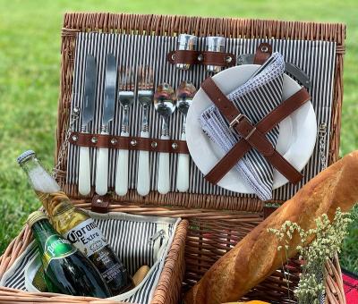 China 2022 Fashion Outdoor Multifunctional Handmade Natural Cold Drink Wicker Rattan Picnic Basket Camping Set for sale