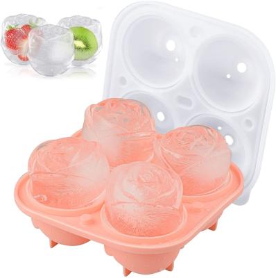 China Amazon Viable Hot Selling Combo Silicone Mold Ice Cube Mold Tray Maker 4 Rose Sphere Ice Ball Maker With Lid And Big Square Molds for sale