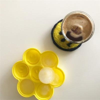 China Disposable Customized Cute Silicone INS Summer Drinks Ice Cube Coffee Mate Silicone Smiley Face Shape Ice Tray Mold Creative Home Gift for sale