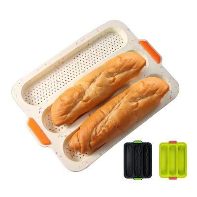 China Non-Stick Perforated Pan Loaf Mold Bread Crisping Baking Tray French Bread Roll Silicone Sandwich Tray Viable For Cakes Breads for sale