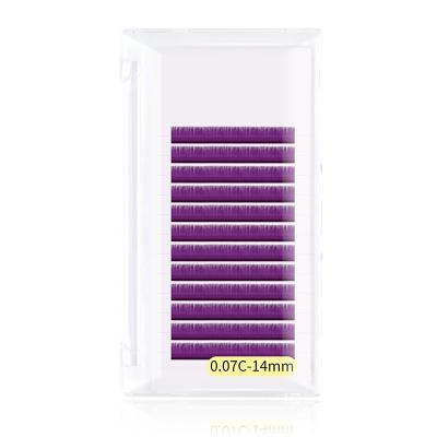 China Natural Long Hot Sale 0.07C 14 Mm Lashes Purple Single Eyelash Extensions Colored Extensions for sale