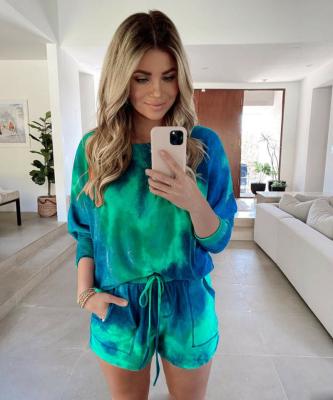 China QUICK DRY Tie Dye Short Pants Casual Home Wear Two Piece Women Suit Casual Shirts For Casual Women for sale