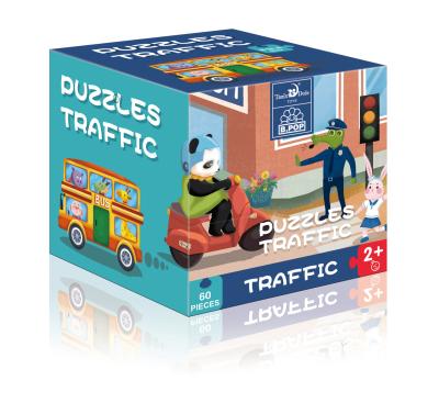 China Cartoon Toy Sachikoo Puzzle Game Traffic Bus Puzzles 60 Pieces Time Appropriate Game Fist Puzzles Children Fun Thanksgiving Christmas Easier Toy for sale