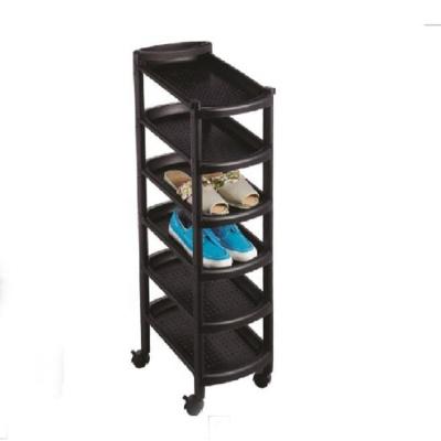 China Nice Price Modern Plastic 6 Tier Shoe Shelf Folding Shoe Rack With Wheel for sale