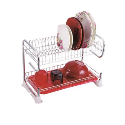 China Sustainable Kitchen 2 Tiers Dish Rack Dish Drain Rack With Plastic Drip Tray for sale