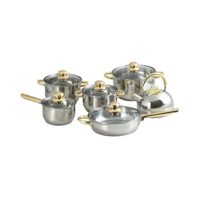 China 10 pcs sustainable pan cookware set stainless steel with 2.5L kettle BG-01DK for sale