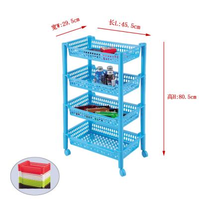 China Multi purpose viable 4 layers of plastic plastic torlly stand with wheels for sale