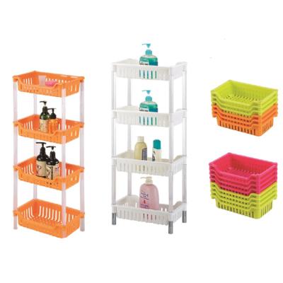 China 4 Layers Sustainable Multi Color Rectangle Rack Plastic Shelf Rack Storage Shelves for sale