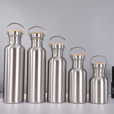 China 750ML Sustainable Sports Water Bottle Single Walled Stainless Steel Logo Bamboo Lid Customized Order Acceptable for sale