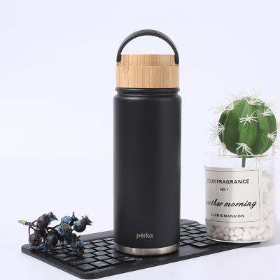 China Sustainable Stainless Steel High Vacuum Water Bottle With Bamboo Lid Powder Coating With Laser Logo Flask for sale