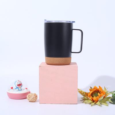 China Sustainable Double Wall Vacuum Insulated Stainless Steel Cork TIPPER 12oz Coffee MUG With Handle Custom Color Logo for sale