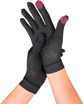 China Factory Price Carpal Tunnel Black Full Finger Touch Screen Arthritis Copper Anti-Slip Copper Infused Gloves for sale