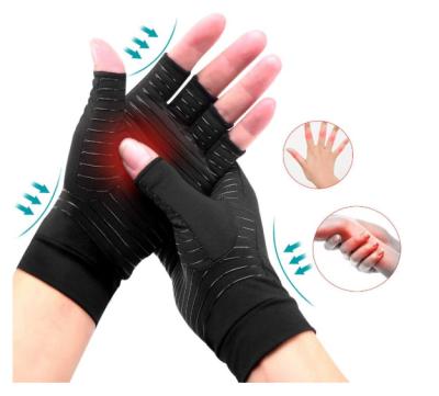 China Free Custom Compression Anti Arthritis Magnetic Fingerless Copper Gloves Anti Slip for sale