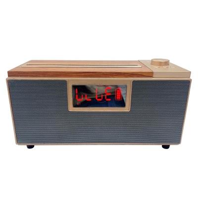 China Digita LED Display Wooden Stereo Speaker Vintage Wooden Dolby Stereo Speaker With FM Radio TF Card USB for sale