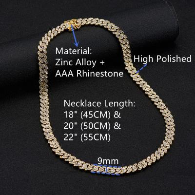 China Hiphop Full Cuban Diamond Colored Bracelet 9mm Diamond Hip Hop Rainbow Necklace Full For Ladies for sale