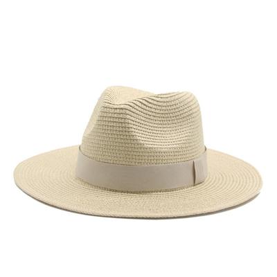 China Striped Border Warm Flat Outdoor Beach Panama Top Hat Panama Black Belt Lady Straw Hat Straw Hat for sale