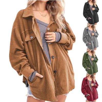 China Anti-wrinkle women's clothing Amazon autumn and winter turn-down collar new cashmere grain breasted cardigan coat shirt for sale