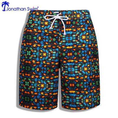 China Printed 100% Polyester Non-Toxic Non-Toxic Drawstring Waist Men's Swim Trunks Swim Board Shorts for sale