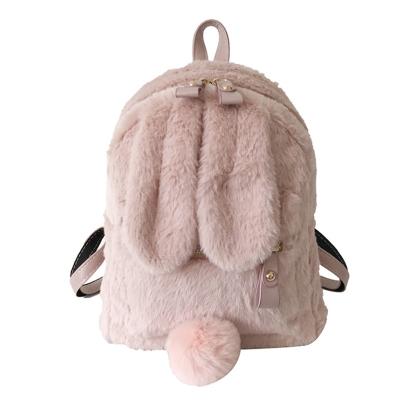 China Rabbit furry furry ear backpack cute promotion girls shoulder bag Mini Furry school backpack for teenagers for sale