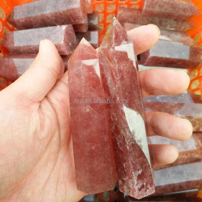 China China Strawberry Natural Quartz Crystal Points Healing Wands for sale