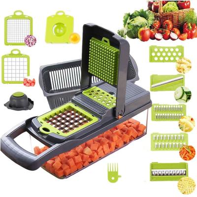 China Viable 12 in 1 Multifunctional Vegetable Chopper Cutter Slicer Spiralizer Peeler Dicer with Drain Basket for Kitchen for sale