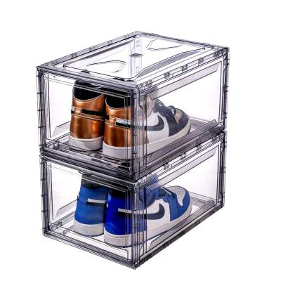 China Sustainable Transparent Plastic Magnetic Premium Shoe Sneaker Shoe Storage Drawer Organizers Container Stackable Box Clear for sale