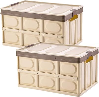 China Morden Luxury Durable Plastic Collapsible Trash Can Folding 30L Storage Crates Serving Lid with Buckle, Toys& Snack Organizer for sale