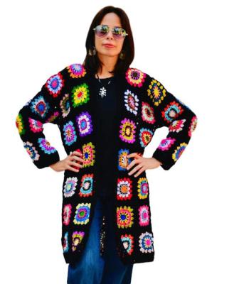 China Breathable Long Patchwork Sweater Granny Square Crochet Afghan Knit Jacket Boho Cardigan Clothing Rainbow Granny Square Hippie Coat for sale