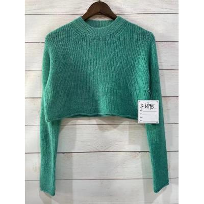 China Breathable Women Green O-Neck Pullover Knit Top Long Sleeve Crop Sweater Autumn Style for sale