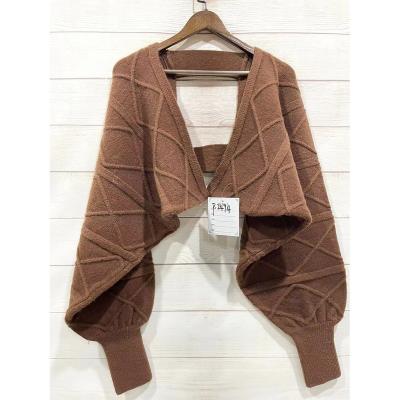 China Front Cable Knit Bolero Loose Shrug Ease Women Breathable Crop Sleeve Crop Top Open Shawl Sweater Autumn Korean Knitting Style for sale