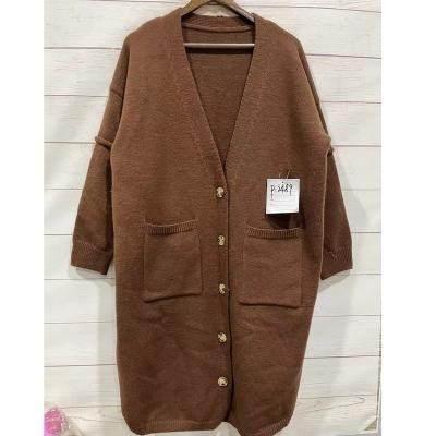 China Breathable Women's Korean Knit Style Oversized Cardigan Overcoat Along With Front Pocket In Brown Wool-Blend Sweater Fashion Outer Design for sale