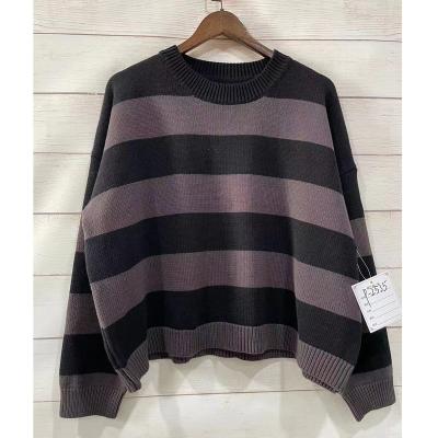 China Breathable Sweater Gray Striped Oversized Jumpers Loose Black Japanese Autumn Winter Women Sweater Hip Hop Warn Teen Streetwear Femme for sale