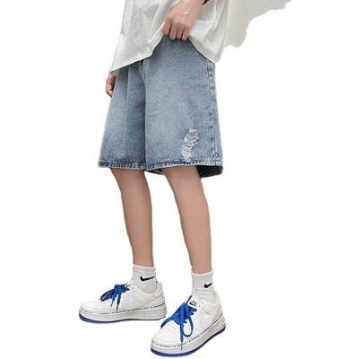 China Hong Kong Summer Wind CIS Hole Viable Straight Denim Shorts Loose Pants Men's Korean Version for sale