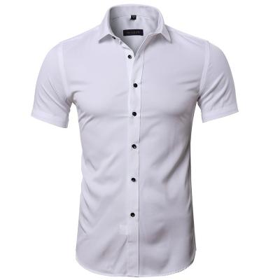 China Breathable Business Men's Clothing Shirt, Men's Shirts, Bamboo White Men's Solid Color Fiber Short Sleeve Shirt That Requires No Thumb Ironing for sale