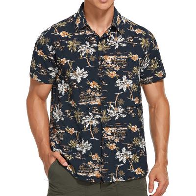 China Breathable Hawaiian Shirts Print Flower Mens Short Sleeve Hawaiian Shirt US Size Summer Beach Wholesale Loose Mens Hawaiian Shirt for sale