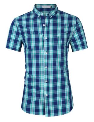 China Short Sleeve Mens Vintage Cotton Shirts Breathable Plaid Lapel Plus Size Mens Shirts for sale