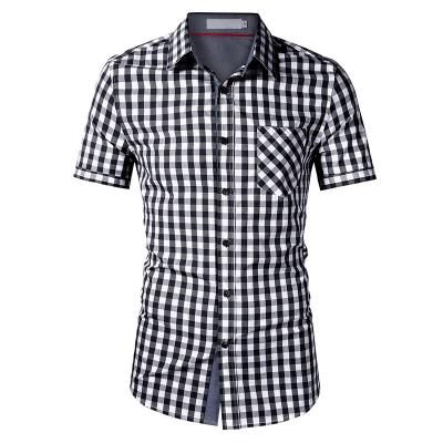 China European Shirts Mens Short Sleeve Breathable Plaid Casual Shirts And American Mens Cotton Shirts for sale