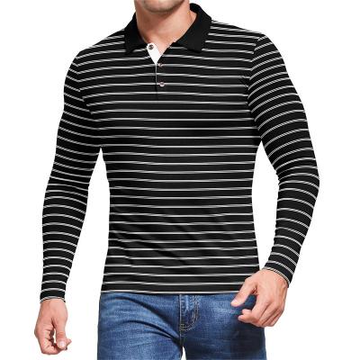 China Viable Mens Solid Color High End Golf Striped Polo Shirts Long Sleeves T-Shirts Polo Shirts Custom Mens Polo Shirts for sale