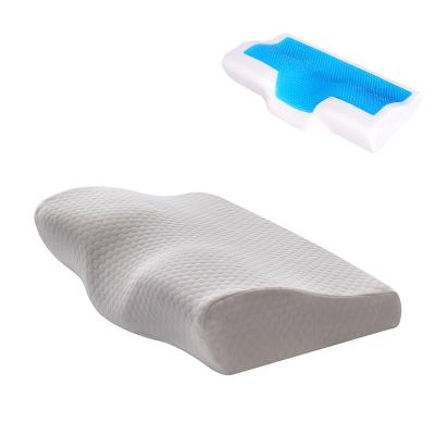 China Anti-static Cervical Orthopedic Memory Foam Pillow Butterfly Shape Neck Cooling Gel With Fiber Shell for sale