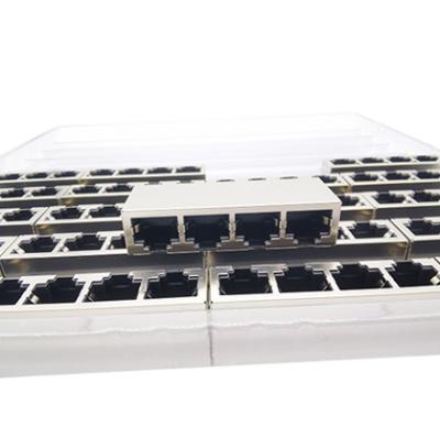 China THT Solder 1x4 female rj45 jack without Magnetics DIP PCB modular jack Rj45 integrated connector for sale