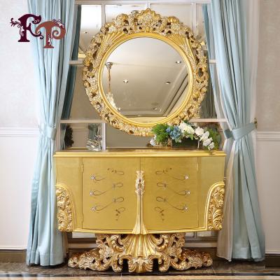 China Modern European Italian Classic Furniture Luxury Gold Leaf Gilding Console Table and Mirror for sale