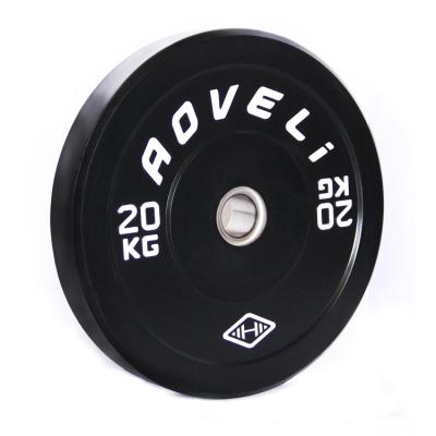 China Universal Black Rubber Gym Weight Plate Competition Barbell Bumper Barbells Lifting Up Straps Print 20kg Weightlifting Barbell for sale