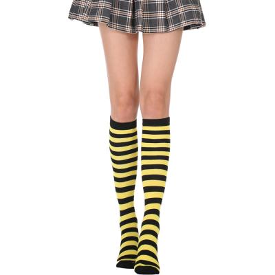 China New Style Antibacterial Women's Stripe Knee High Socks Girls Warm Funny Cotton Socks for sale