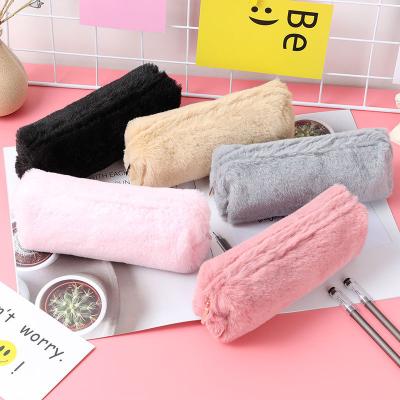 China Schools & High quality multi color selection plush office promotion solid color fabric cute luxury elegant pencil case for sale