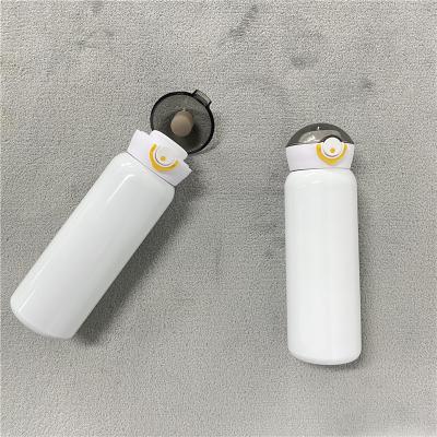 China Stocked 14oz 420ml DIY Bottles Blanks White Heat Sublimation Coated Flip Top Water Bottles Stainless Steel Water Cups for sale