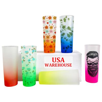 China Sport 2.5oz USA Warehouse BPA Free Suitable for Vinyl Colored Bottom Gradient Frosted Shot Glass For Heat Press Printing for sale