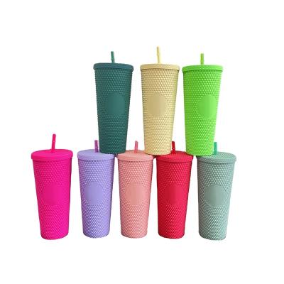 China Reusable 24oz Matte Tumbler Coffee Mug Diamond Straw Plastic Multi Colored Cold Cups With Logo Empty Spot Ashley102170 for sale