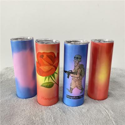 China 20oz Stocked DIY Printing Sublimation Blank Vacuum Insulated Straight Lean Color Change Tumbler With Leak Proof Lid And Metal Straw for sale