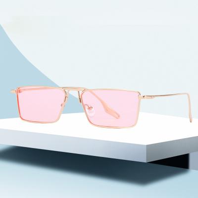 China Classic Women UV400 Sun Glasses Alloy Metal Fashion Rectangle Sun Glasses Women Small Regular Glass Rimless Sunglasses for sale